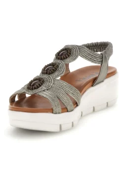 Silberne Sandalen mit dekorativen Applikationen und Keil The first active 24001B
