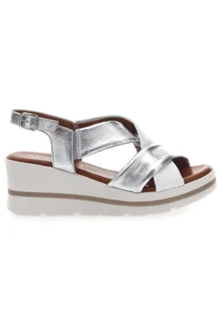 Silberne Sandalen mit Plateau und Obermaterial aus Leder Mio Tempo 269020