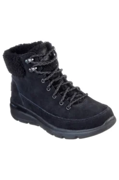 Skechers – Glacial Ultra Woodlands – Schwarze Wildleder-Stiefeletten mit Sherpa-Futter