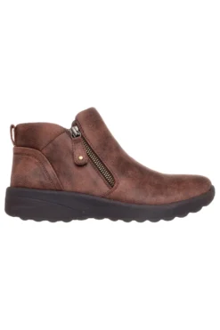 Skechers – Lovely Vibe – Fall In Bloom – Braune Memory Foam-Stiefeletten mit Reißverschluss
