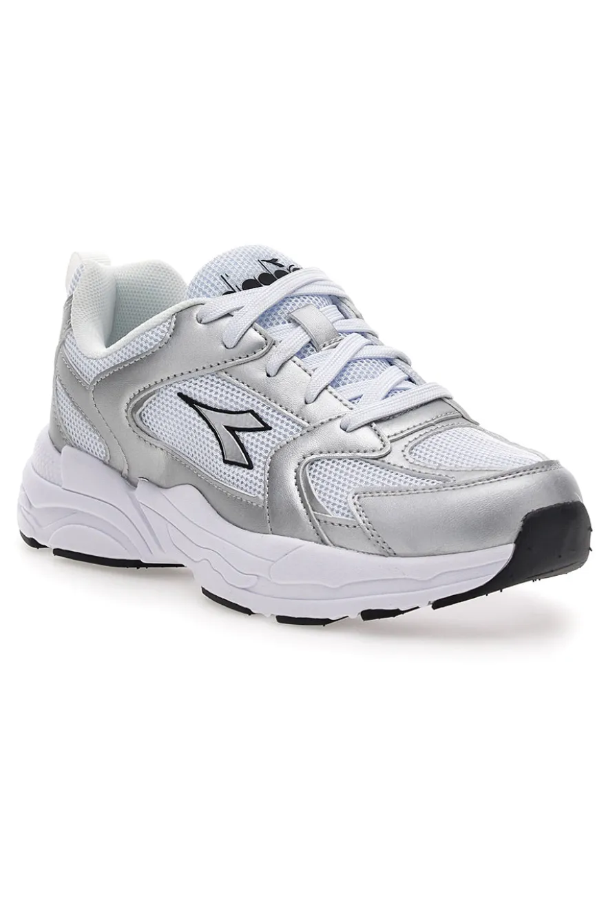 Sneaker da ragazza bianche e argento con inserti metallizzati Diadora Alley Metal GS
