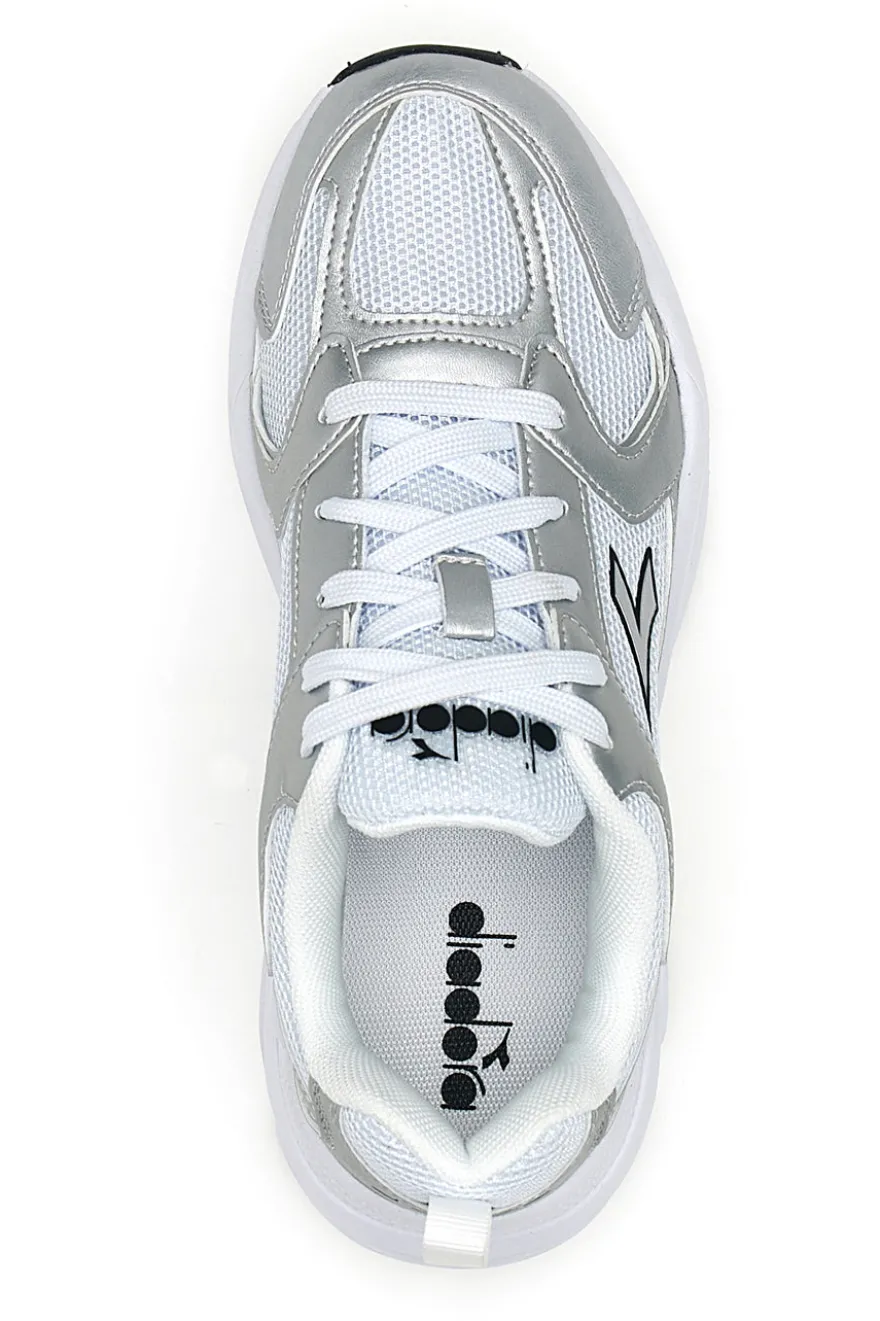 Sneaker da ragazza bianche e argento con inserti metallizzati Diadora Alley Metal GS