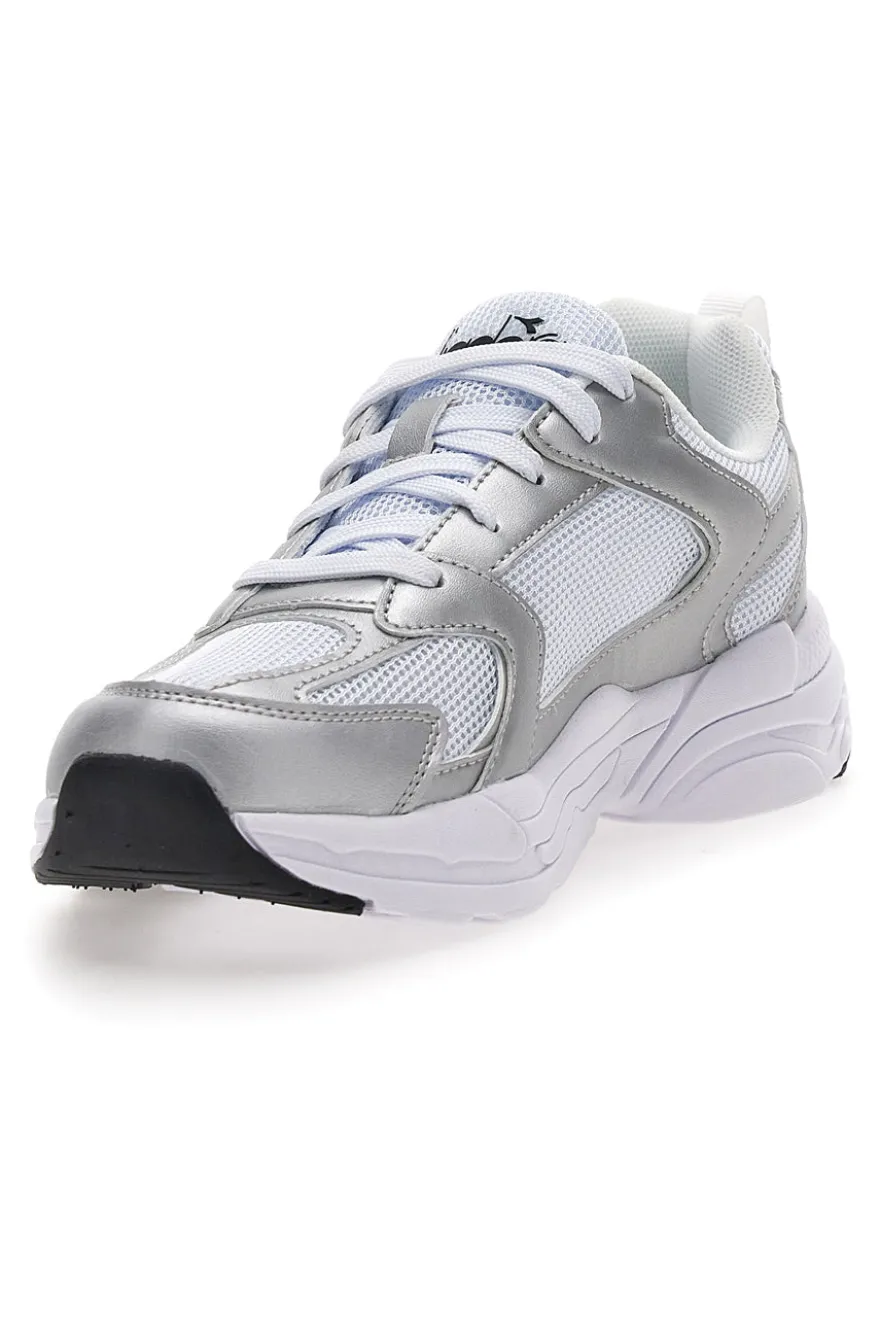 Sneaker da ragazza bianche e argento con inserti metallizzati Diadora Alley Metal GS