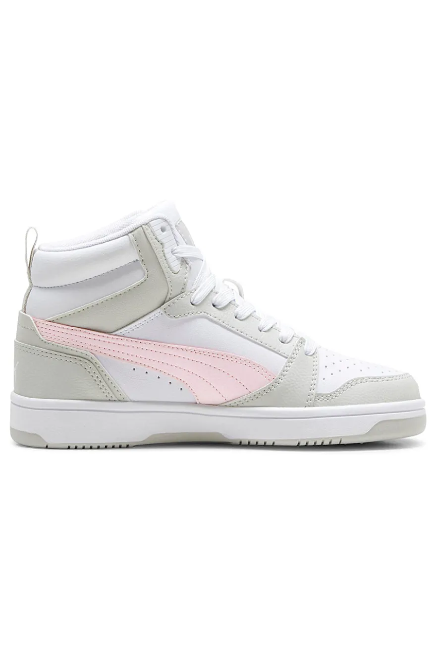 SNEAKERS ALTE BIANCHE CON DETTAGLI ROSA PUMA REBOUND V6 MID JR
