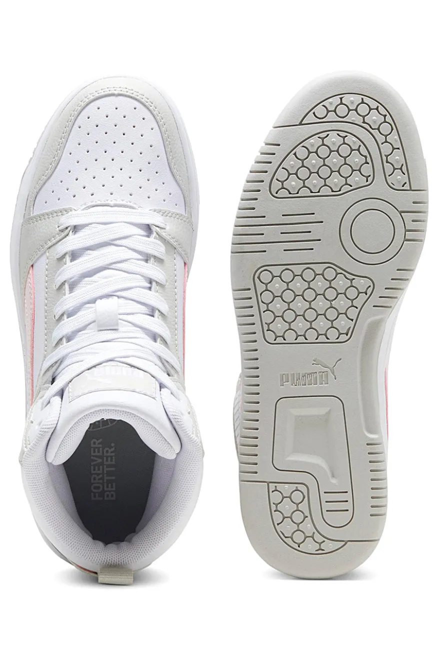 SNEAKERS ALTE BIANCHE CON DETTAGLI ROSA PUMA REBOUND V6 MID JR