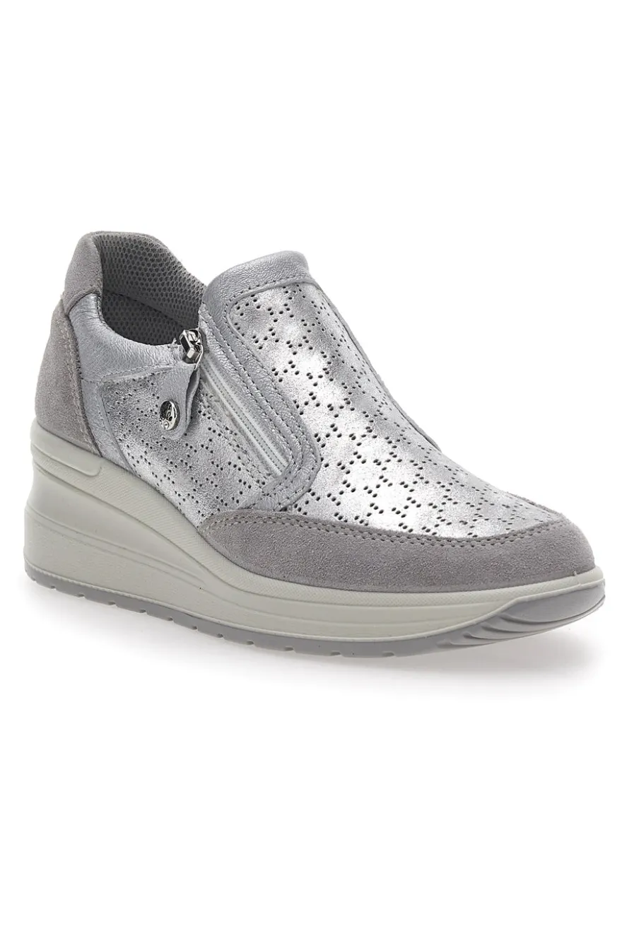 Sneakers Argento In Pelle Con Zeppa IMac 555730