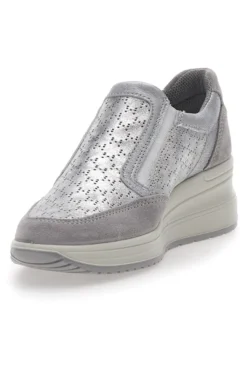 Sneakers Argento In Pelle Con Zeppa IMac 555730