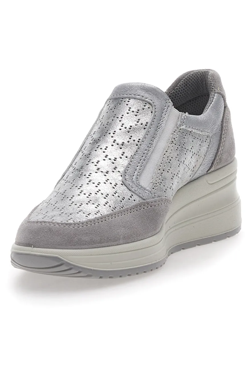Sneakers Argento In Pelle Con Zeppa IMac 555730