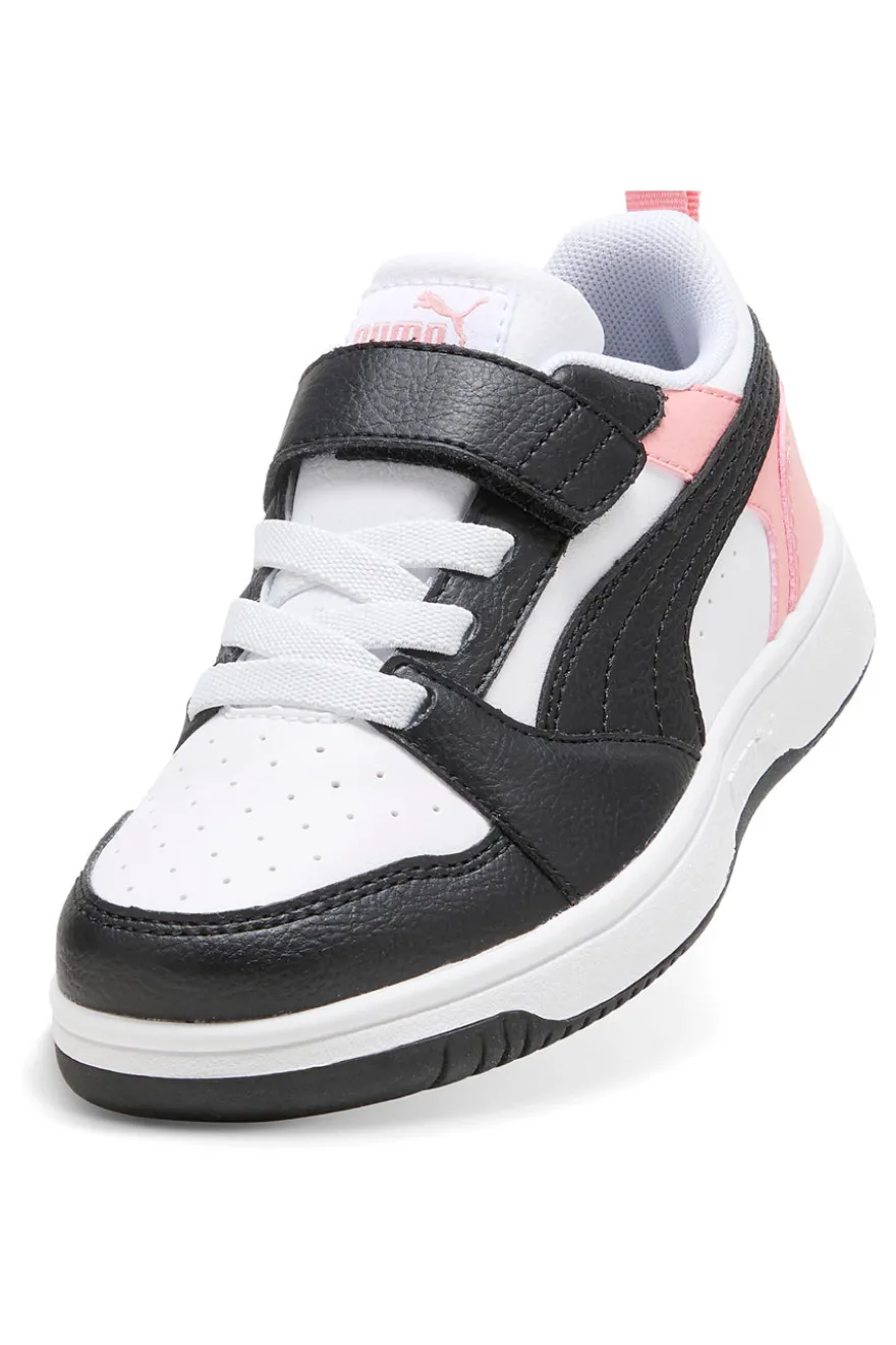 Sneakers basse bianche nere e rosa con strappo Puma Rebound V6 Lo AC+ PS