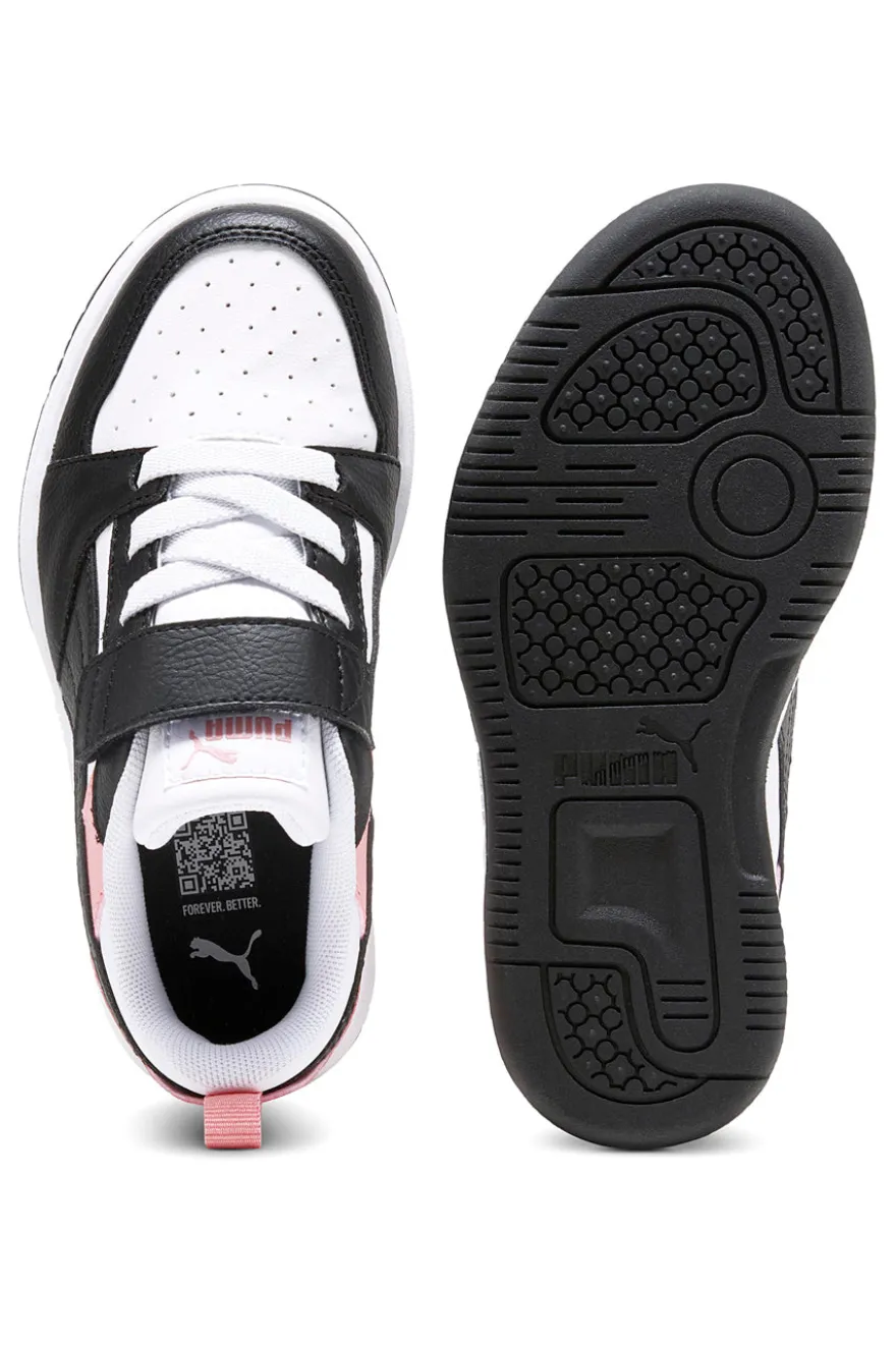 Sneakers basse bianche nere e rosa con strappo Puma Rebound V6 Lo AC+ PS