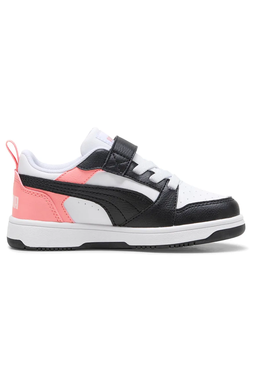 Sneakers basse bianche nere e rosa con strappo Puma Rebound V6 Lo AC+ PS