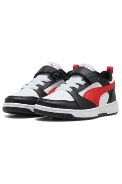 Sneakers basse bianche nere e rosse con strappo Puma Rebound V6 Lo AC+ PS