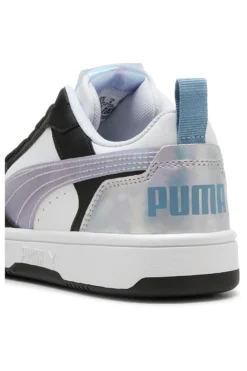 Sneakers basse bianche nere e lilla con dettagli iridescenti Puma Rebound V6 Lo Space Belle Jr
