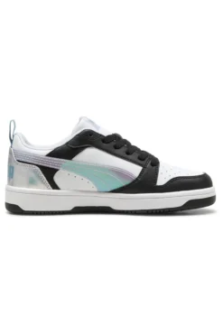Sneakers basse bianche nere e lilla con dettagli iridescenti Puma Rebound V6 Lo Space Belle Jr
