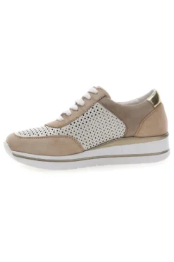 Sneakers Beige Bianco in pelle con lacci e zip Prima riga 21668FAST