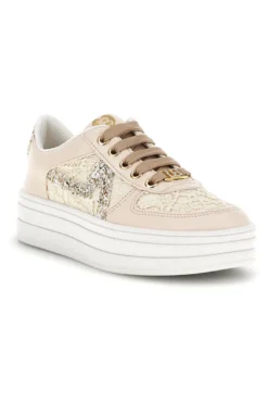 Sneakers beige con fiori e suola platform Laura Biagiotti L9952C9761