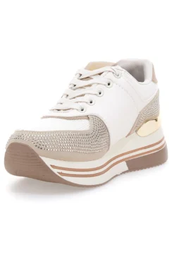 Sneakers beige con strass e inserti oro Laura biagiotti 9638