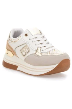 Sneakers beige con strass oro Laura Biagiotti 9640