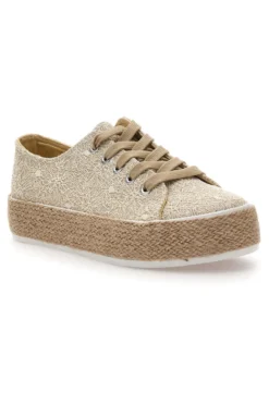Sneakers beige in crochet con suola in corda Energy E127