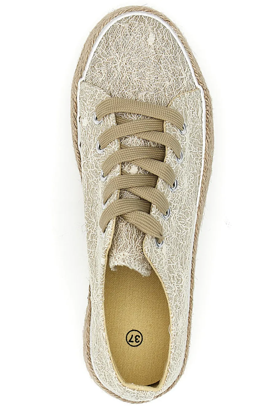 Sneakers beige in crochet con suola in corda Energy E127