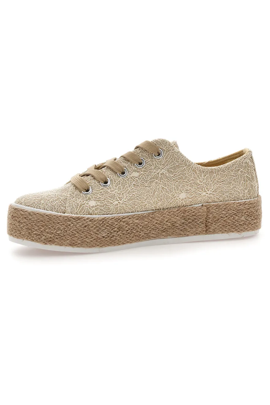 Sneakers beige in crochet con suola in corda Energy E127