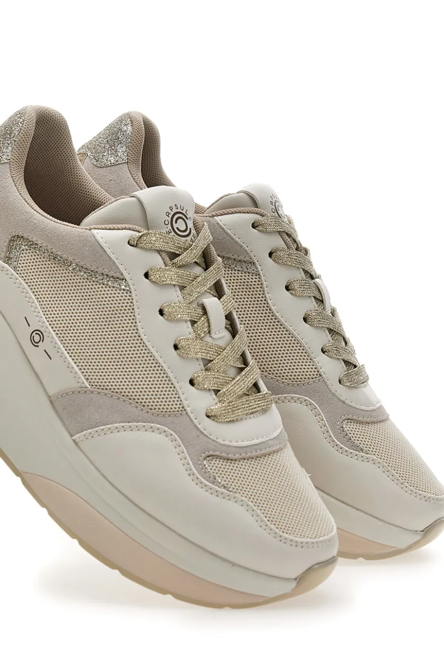 Sneakers Beige in pelle zeppa comfort Pittarello capsule Benny
