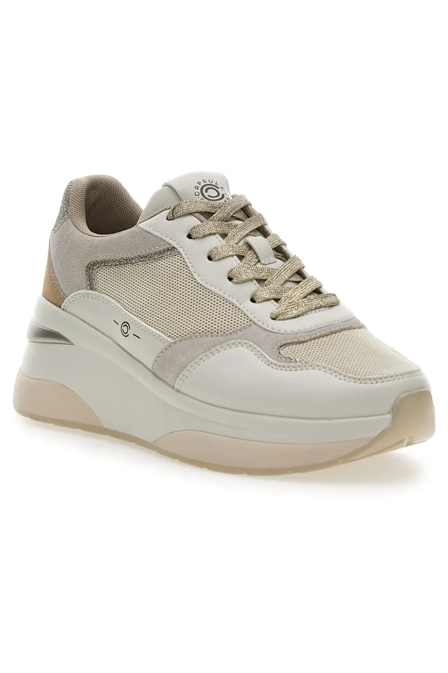 Sneakers Beige in pelle zeppa comfort Pittarello capsule Benny