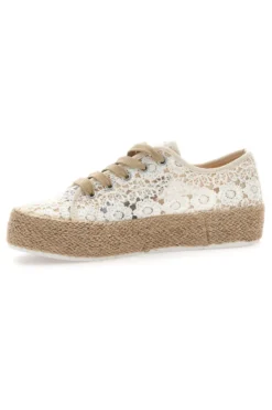 Sneakers bianche beige in crochet con suola in corda ENERGY E122