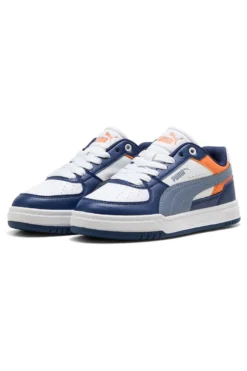 Sneakers bianche blu e arancioni stile court Puma Caven III Block Jr