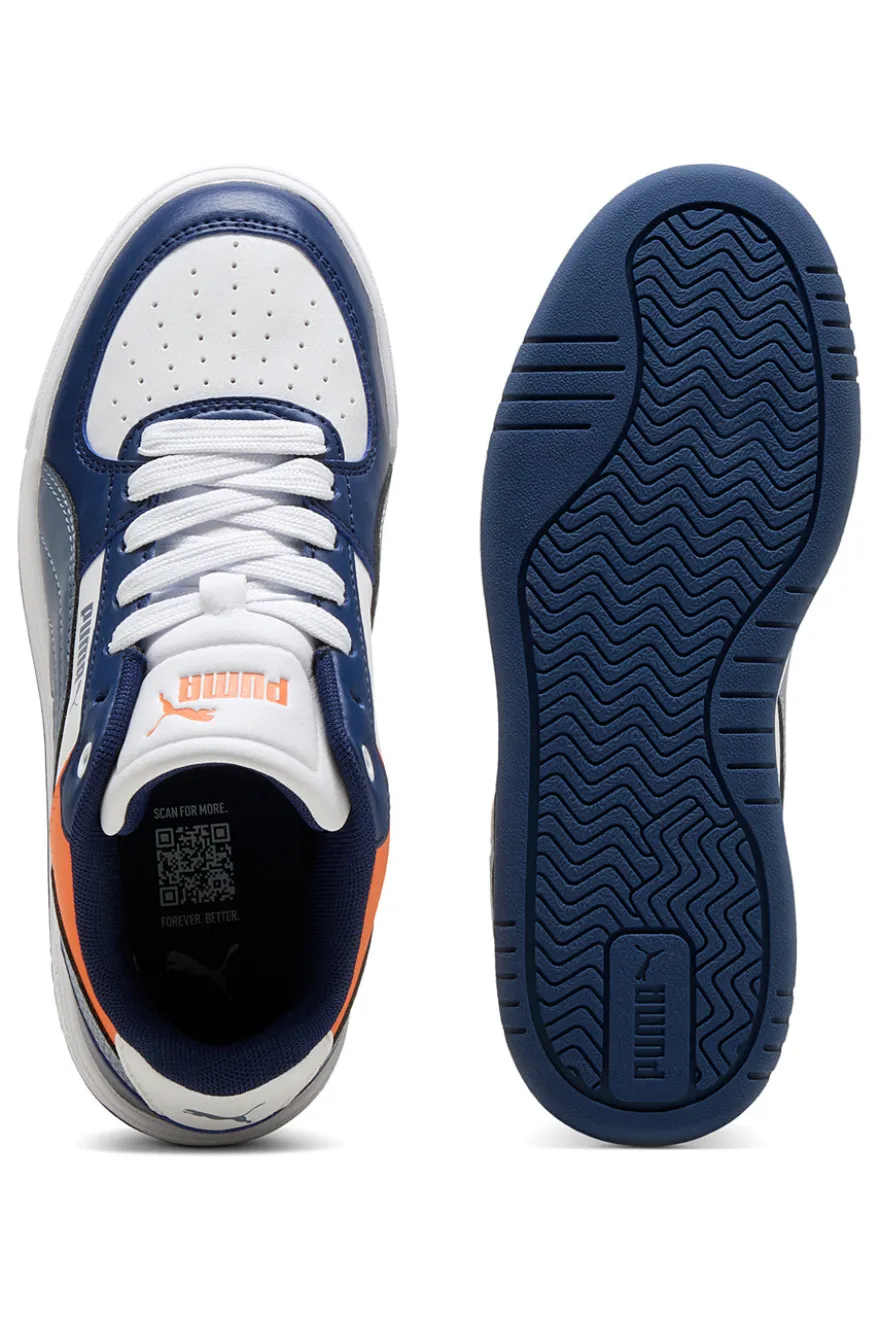 Sneakers bianche blu e arancioni stile court Puma Caven III Block Jr