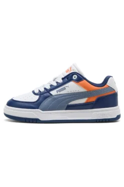 Sneakers bianche blu e arancioni stile court Puma Caven III Block Jr