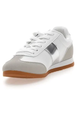 Sneakers Bianche con Banda Laterale Argento TALEMI 24250