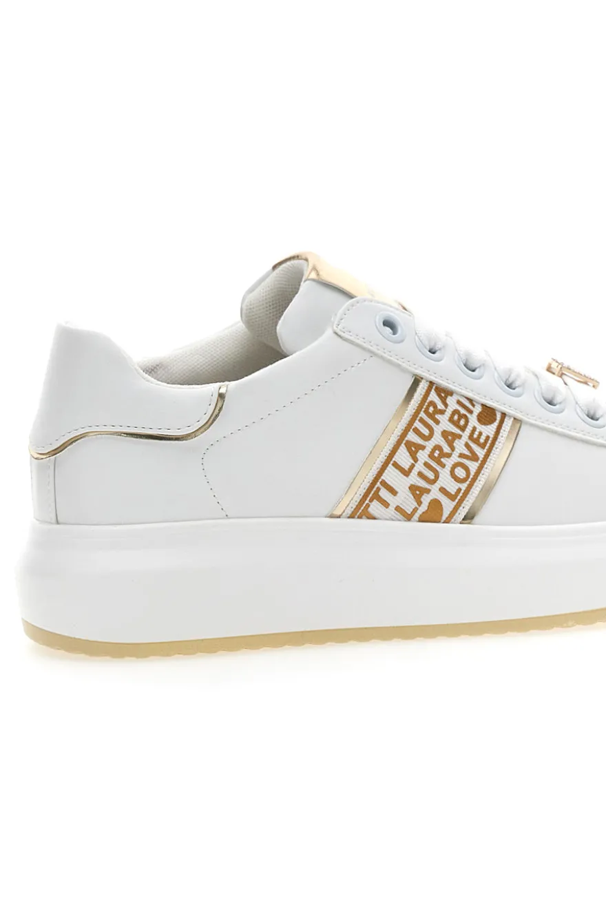Sneakers Bianche con Bande Laterali Oro LAURA BIAGIOTTI L8945