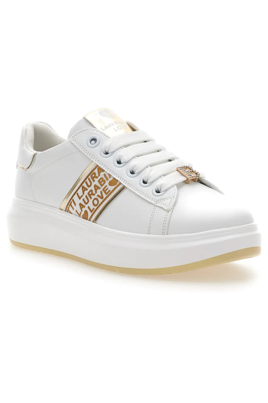 Sneakers Bianche con Bande Laterali Oro LAURA BIAGIOTTI L8945