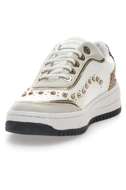 Sneakers bianche con borchie e glitter oro Burani 51771C1108