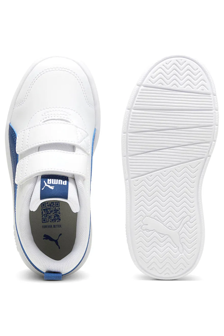 Sneakers bianche con dettagli blu e doppio strappo Puma Courtflex v3