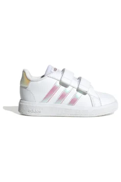 Sneakers bianche con dettagli iridescenti e doppio strappo Adidas Grand Court 2 CF I