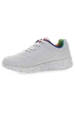 Sneakers bianche con dettagli arcobaleno e suola maculata Skechers Uno Lite Rainbow Speckle
