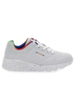Sneakers bianche con dettagli arcobaleno e suola maculata Skechers Uno Lite Rainbow Speckle