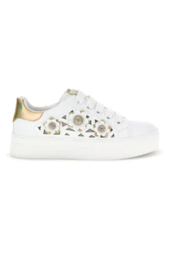 Sneakers bianche con fiori e inserti oro Laura Biagiotti L9858C9760