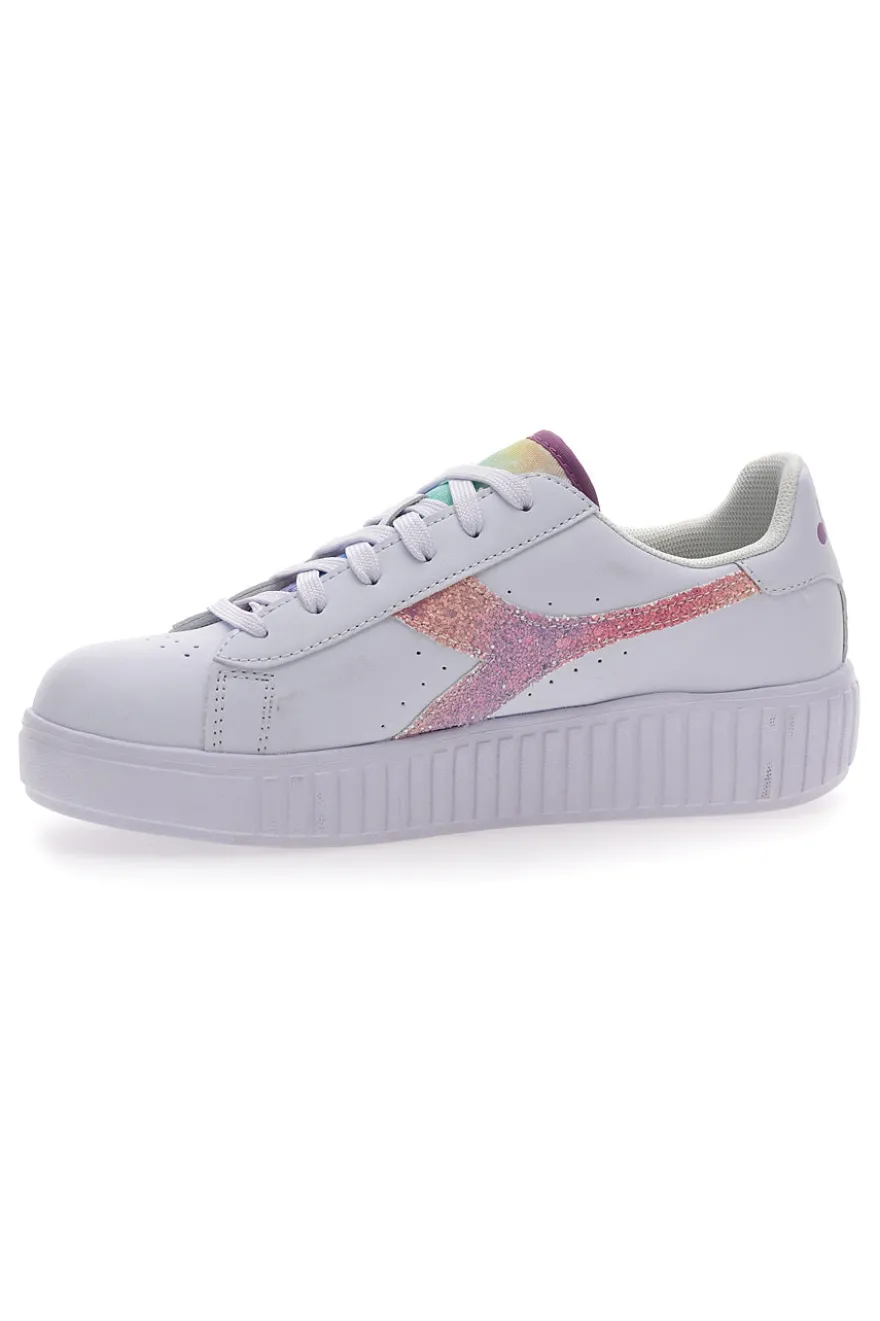 Sneakers Bianche Con Fregio Arcobaleno Diadora Game Step Glow Gs