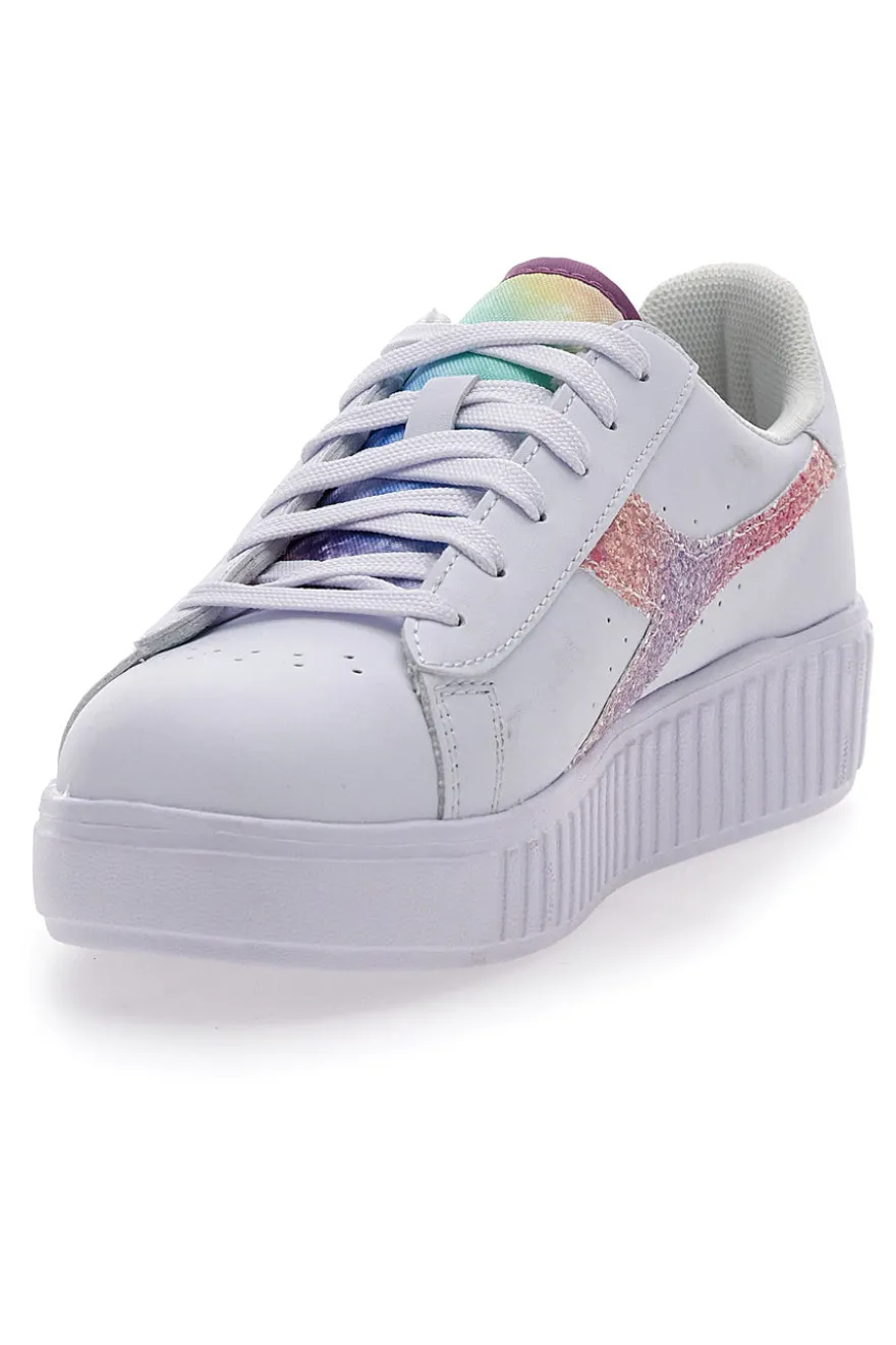 Sneakers Bianche Con Fregio Arcobaleno Diadora Game Step Glow Gs