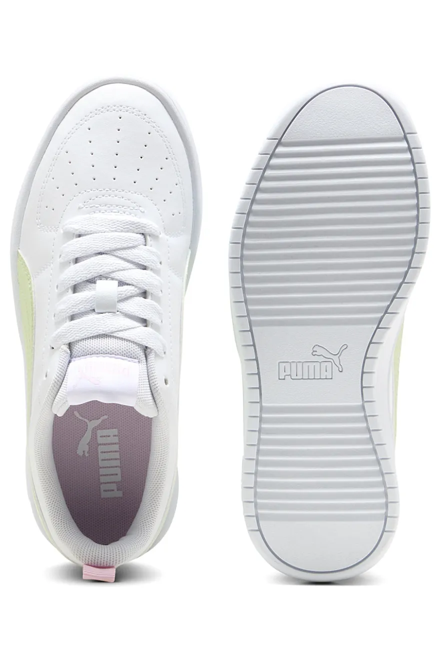 Sneakers bianche con inserti giallo chiaro e rosa Puma Rickie Jr