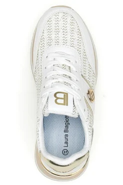 Sneakers bianche con inserti oro e fondo rialzato Laura Biagiotti 9636