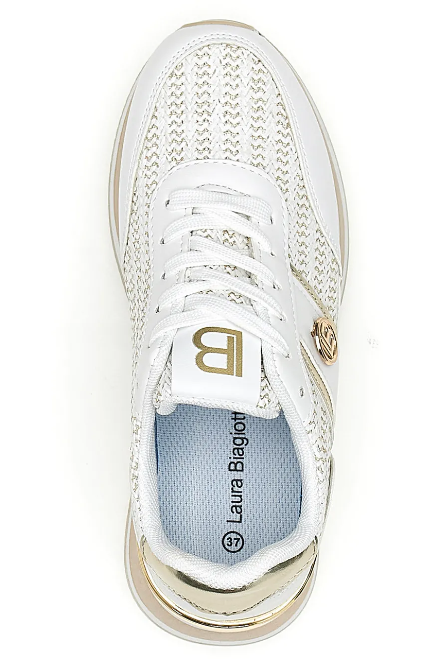 Sneakers bianche con inserti oro e fondo rialzato Laura Biagiotti 9636