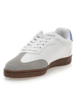 Sneakers Bianche con Logo Azzurro e Suola in Gomma CHAMPION PRESTIGE MIX MATERIAL