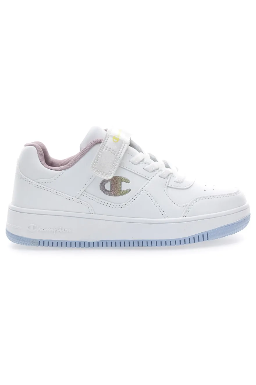 Sneakers bianche con logo laterale e suola azzurra Champion RD18 Low G PS