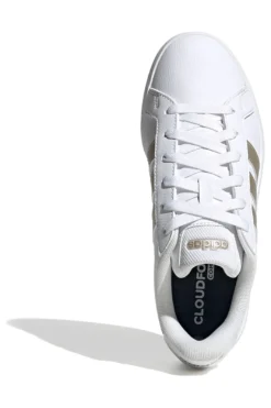 Sneakers bianche con strisce dorate in pelle sintetica riciclata Adidas Grand Court Base 3.0