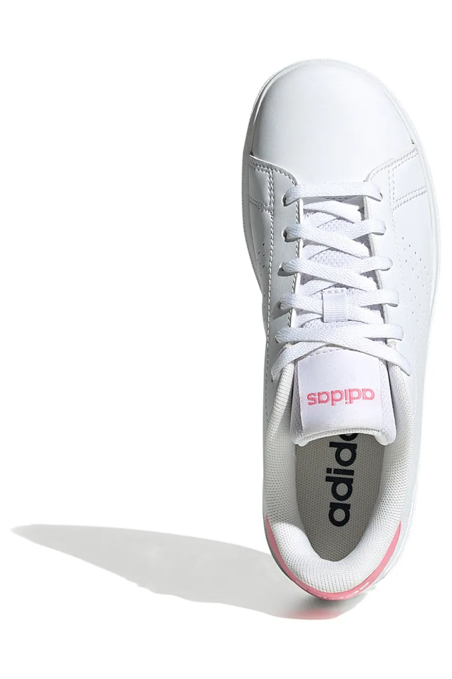 Sneakers bianche con tallone rosa e strisce traforate Adidas Advantage Base 2.0 J