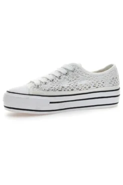 Sneakers Bianche Con Trama Ricamata e Flatform Energy 108